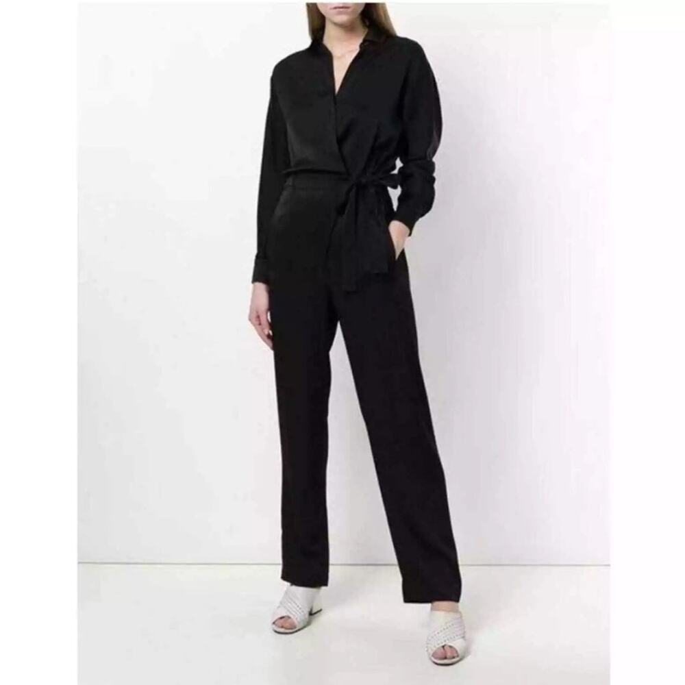 Vince Cross Front Jumpsuit In Black Classic Minimalist size Small